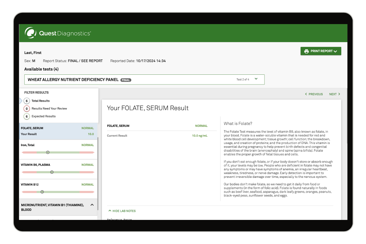 Wheat Allergy Nutrient Deficiency Test Panel image number 0